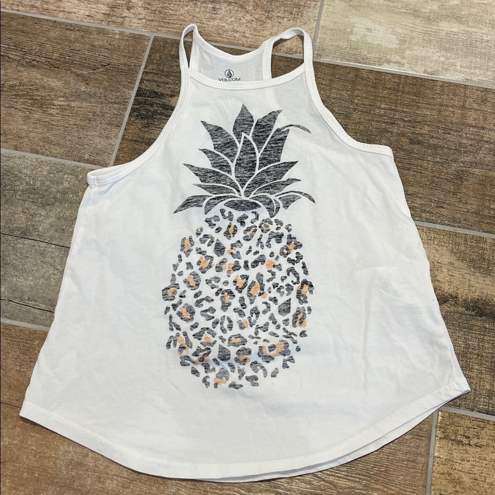 Volcom White High Neck Tank Top Tee Pineapple Graphic Size XS